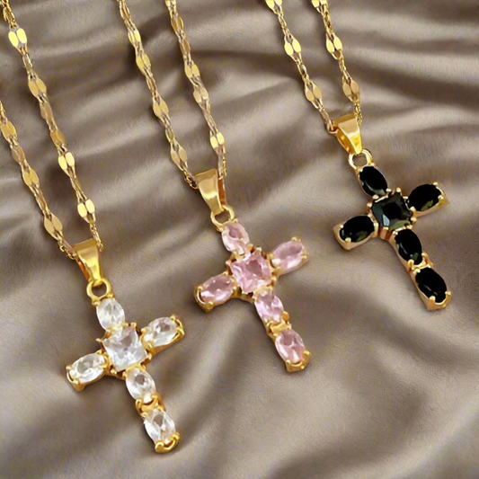 fashion cross titanium steel copper plating inlay zircon pendant necklace